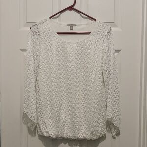 Roz & Ali white lace long sleeve top Sz. M NWOT